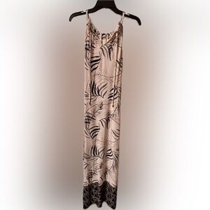 Palm Leaf Print Maxi Dress in Black and Cream
